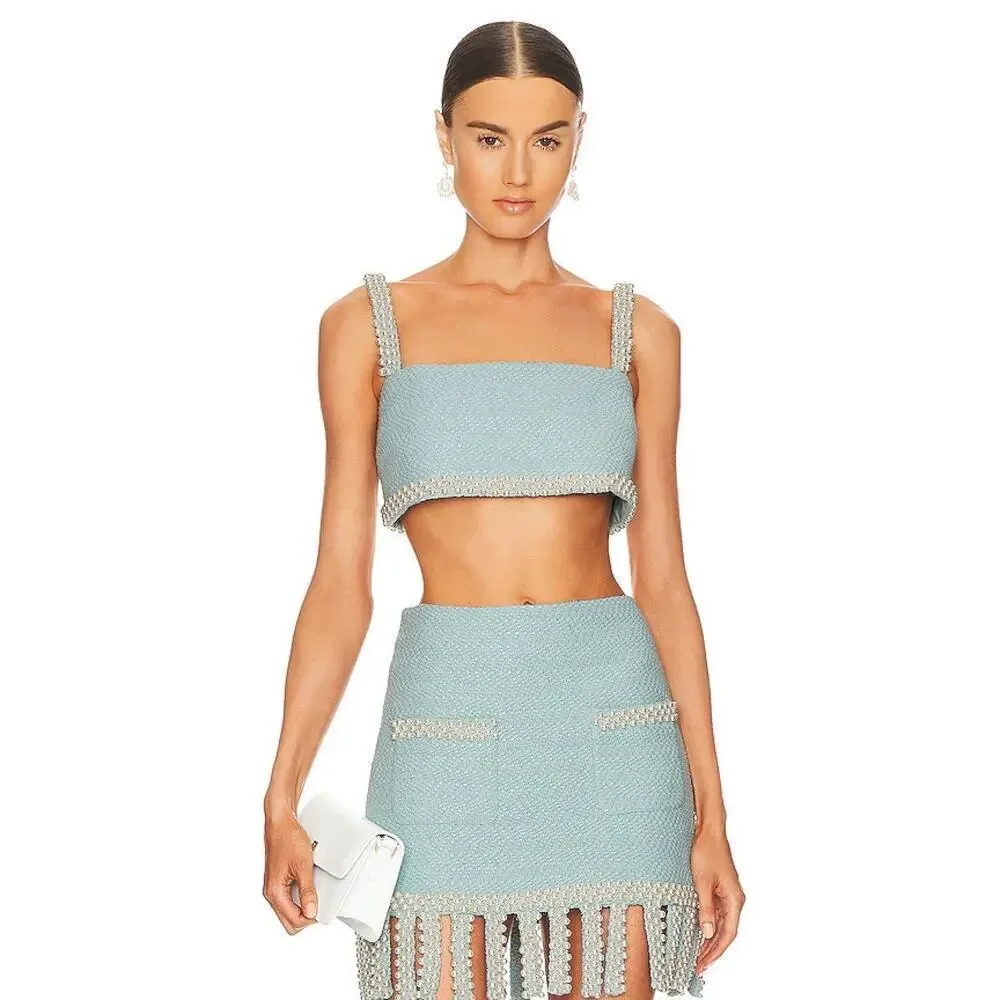 Alexis Ronja Pearl Embellished Top NWT Tiffany Blue Size XS - Picture 8 of 8